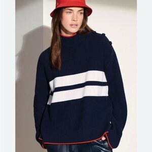 Loro Piana Black and Cream Striped Turtleneck Sweater